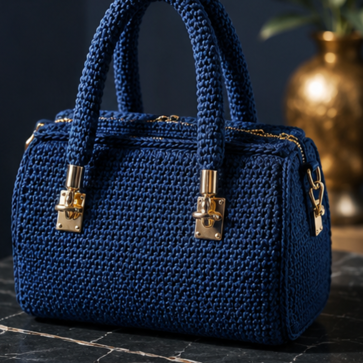 Brown & Cream Striped Crochet Handbag