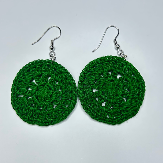 Green Crochet Mandala Disc Earrings