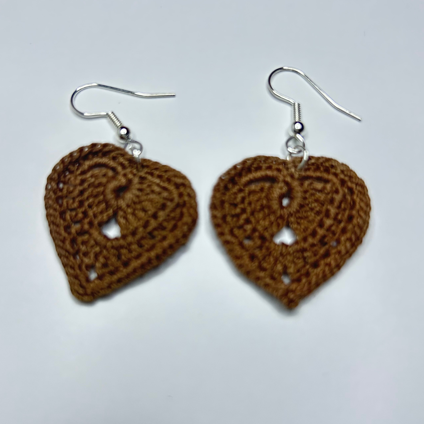 Brown Crochet Heart Drop Earrings