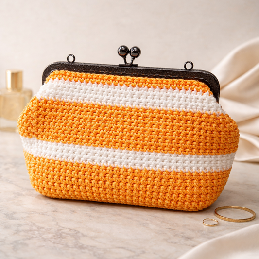 Orange & White Striped Crochet Clutch